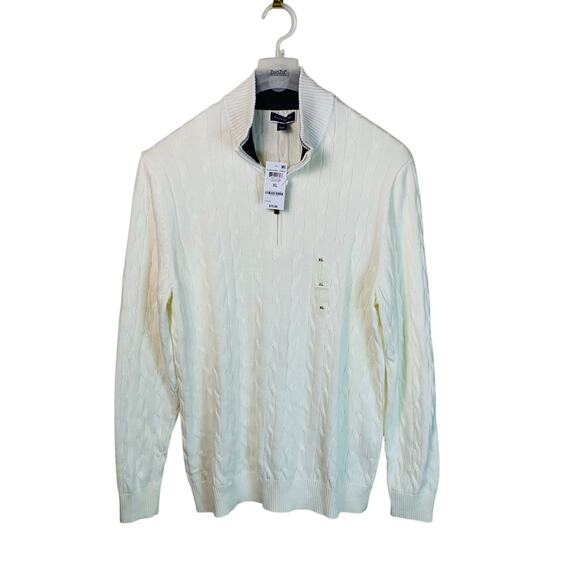 Club Room Off White Quarter Zip Cotton Blend Cable Knit Sweater Men’s XL NWT - Picture 2 of 7